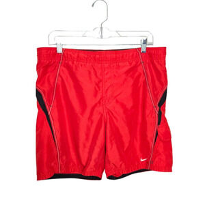 Nike Red Swim Swoosh Lined Trunks Board Shorts Men SZ SM Pool Beach Lifeguard